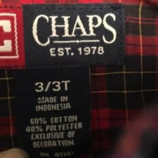 Chaps Boys Plaid Shirt Red Black Long Sleeve Logo Dress Shirt Sz 3T Toddler