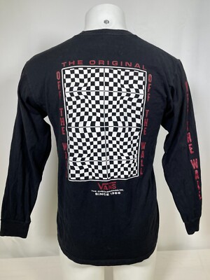 VANS Warped Check Classic Fit Long Sleeve Black T-Shirt Men's MEDIUM