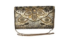 Vintage Gold Beaded Rhinestone Evening Bag Clutch Purse Ladies