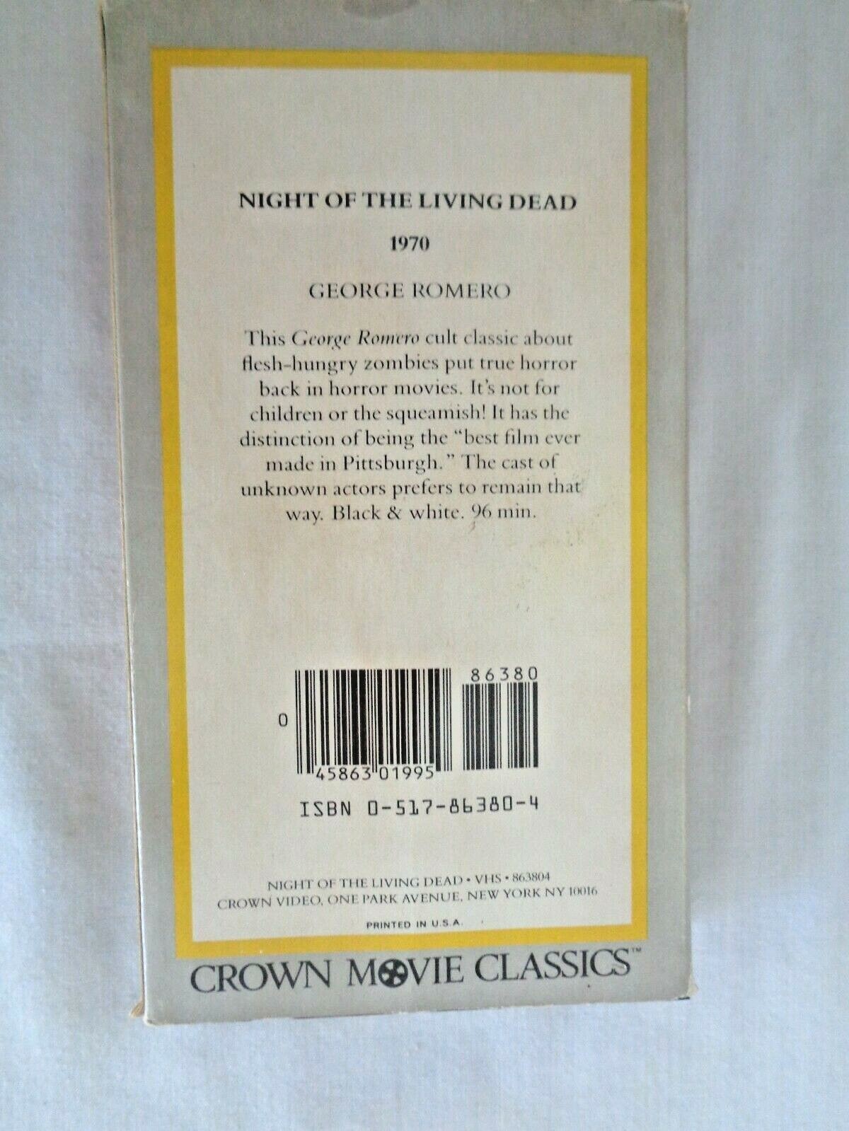 Night of the Living Dead 1968 VHS Tape. Crown Movie Classics (#4691)