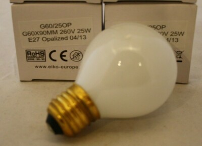 2x  E27 Eiko Globelampe  60mm Kugel Tropfen Glühbirne 25W OPAL DIMMBAR! KEIN LED