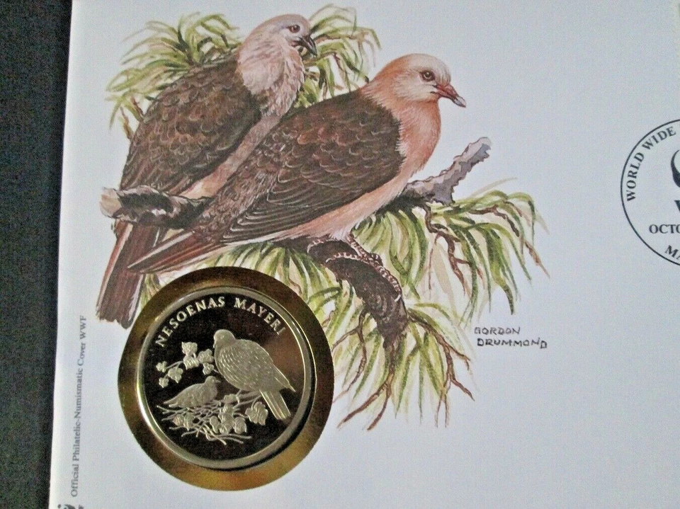 Mauricio - "BIRDS ~ PALOMA ROSA ~ WWF" PNC / ¡Cubierta de medalla 1992! Foto 4 de 4
