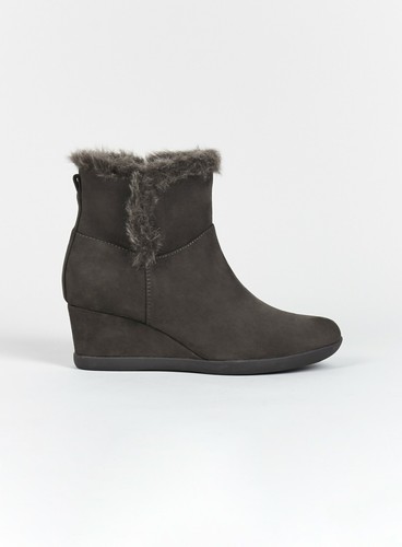FAUX FUR TRIM WEDGE ANKLE BOOTS SHOES 