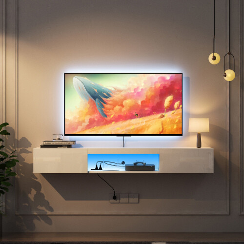 Supporto TV galleggiante lucido armadio a parete 20 colori console multimediale LED max - Foto 1 di 13