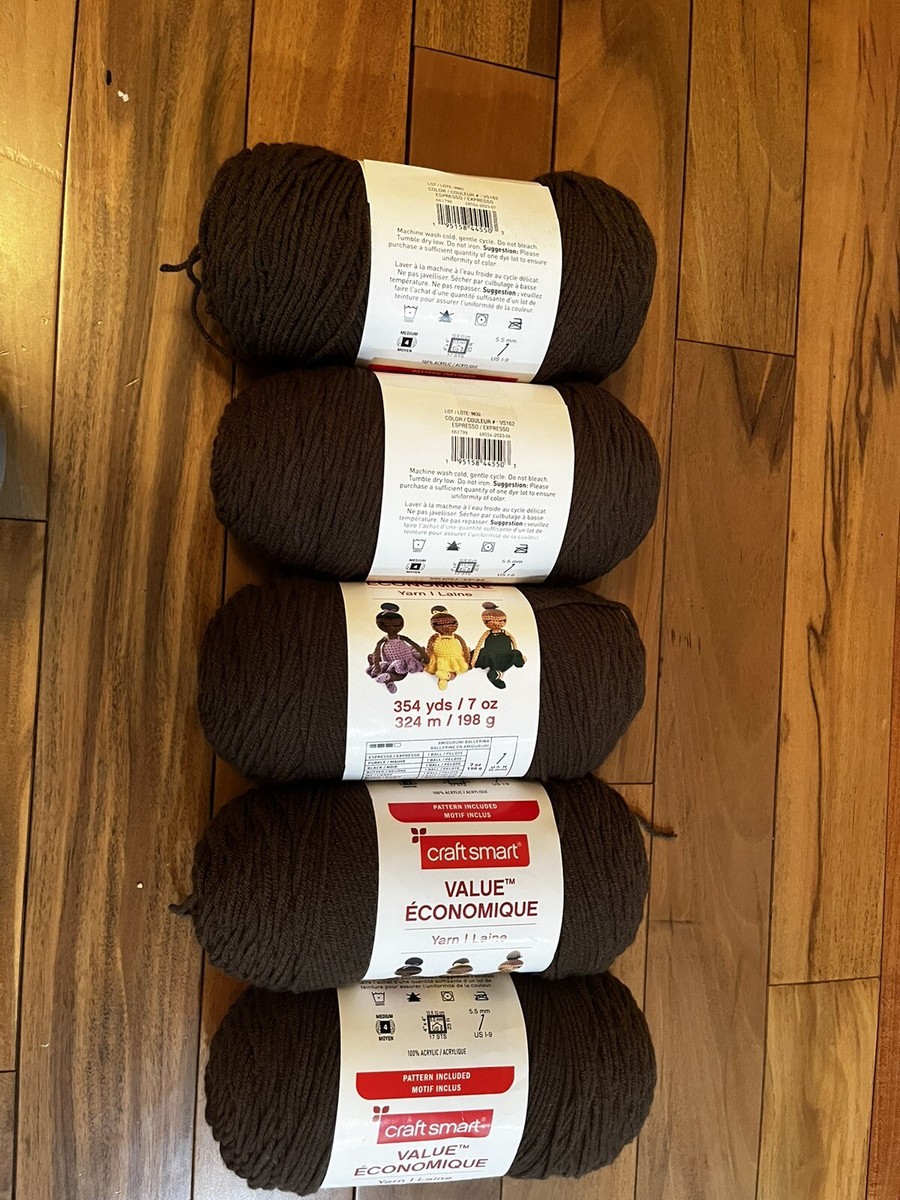 Craftsmart 5 Yarn Skeins 7 Oz Each (354 Yards Each) Expresso Color