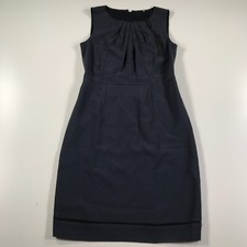 Elie Tahari Sheath Dress Womens 4 Navy Blue Boat Neck Cinched Neck Tank Dress