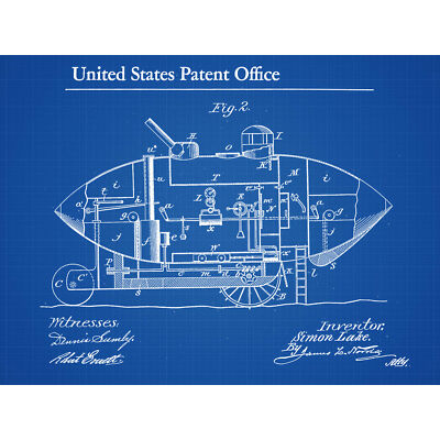 See U-Boot Schiff Innenraum 1897 Patentplan großer Wandkunstdruck 18 x 24 Zoll
