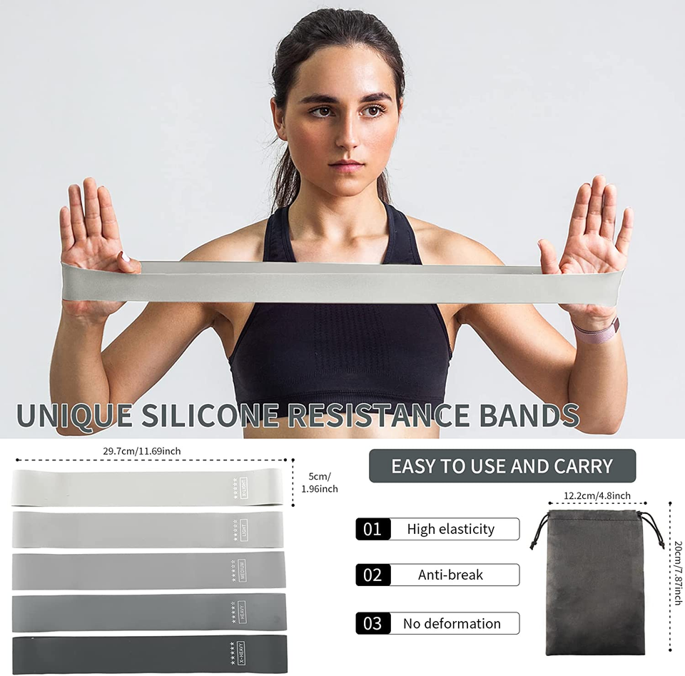 Resistance Band Set, 5 Latex Exercise Bands with 5 Resistance Levels