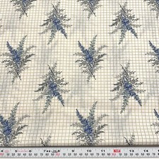 Vintage Floral Leaves on Off White Beige Grid Cotton Blend by the HALF YARD