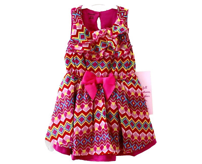 Nannette Girls Sleeveless Chevron Ruffle Dress Matching Panty Size 18M NWT