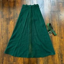 VTG 1960s Faded Green Wool Skirt Preppy Midi Knee Belt Loops 26" Waist Long 60s