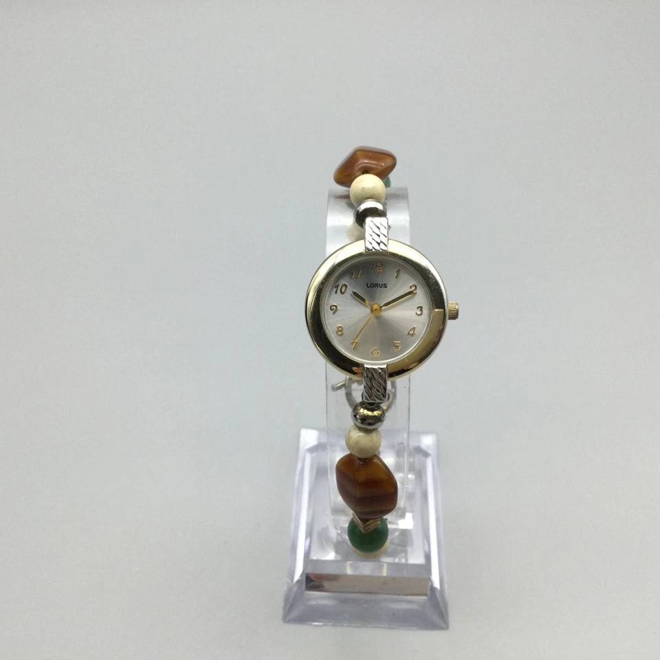 Женские часы Lorus 24 мм серебристый золотистый ремешок с бисером новый аккумулятор 6,75 дюйма - Изображение 2 из 4