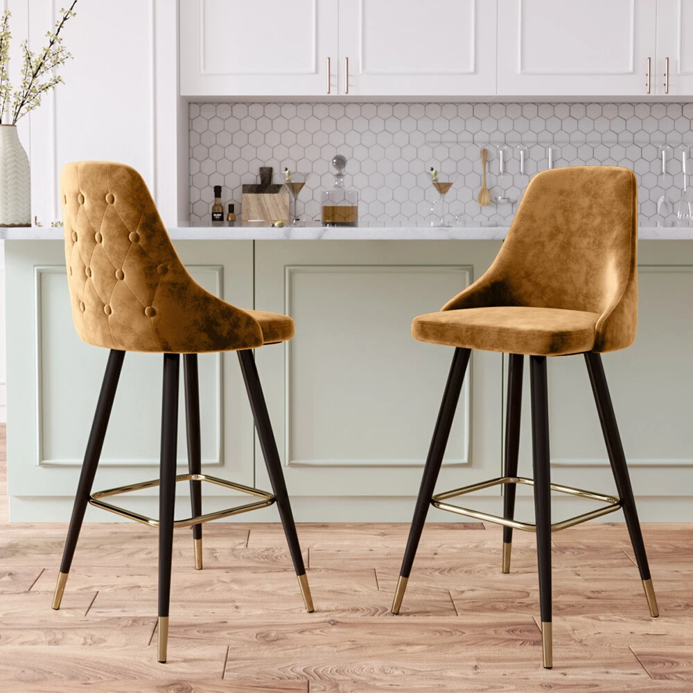 2x Luxury Velvet Bar Stool Breakfast Stools Kitchen Island