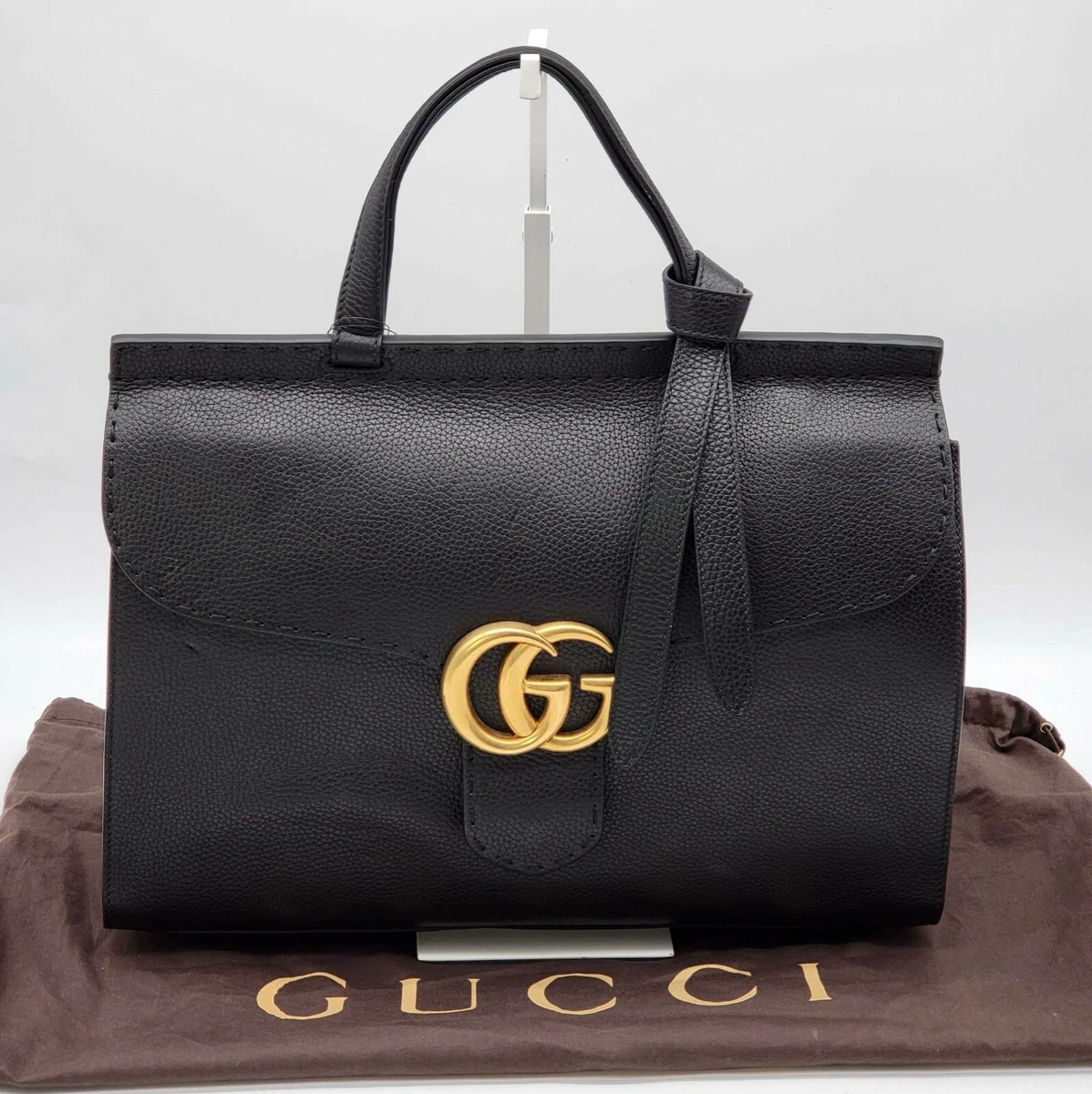 Black Leather GG Marmont Small Top Handle Bag