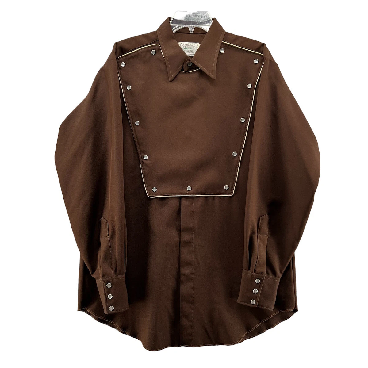 Vintage California Ranchwear Womens Western Shirt 16-1/2 Brown H Bar C 50s Long