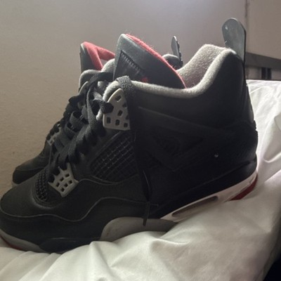 Nike Air Jordan 4 Retro OG Bred Black Red White Gray Leather Mid Top Sneakers