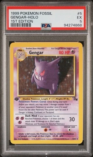 Gengar 5/62 Fossil Holo 1st Edition Pokémon TCG Card 1999 PSA 5