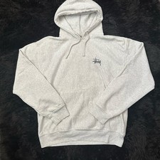 Stussy Heather Grey Hoodie Basic Front Back Black Logo Size Large Men's