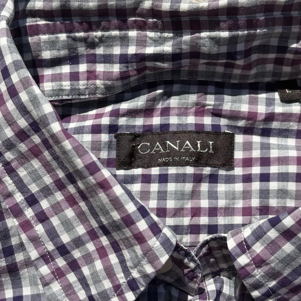 Camisa con botones a cuadros Canali verde púrpura talla L RARA VINTAGE Foto 2 de 4