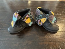 Nightmare Before Christmas Sally Boots Womens 7 Black Patchwork Fold Over