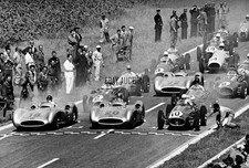 Mercedes W196 Formula One debut Fangio Kling 1954 Grand Prix France press photo