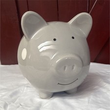 Gray  White Polka Dot Ceramic Piggy Bank Pig Coin Bank Animal Theme