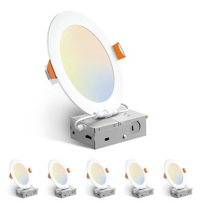 6 Pack 6 Inch 5CCT Ultra-Thin LED Recessed Ceiling Light with Junction Box, 2...