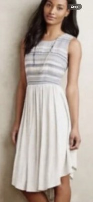 Anthropologie Dolan Left Coast Embroidered Dress in Blue Grey Stripe