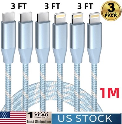 MFi Certified 3ft 3pack USB C to Fast Charge Cable Charging for iPhone 13/12/11