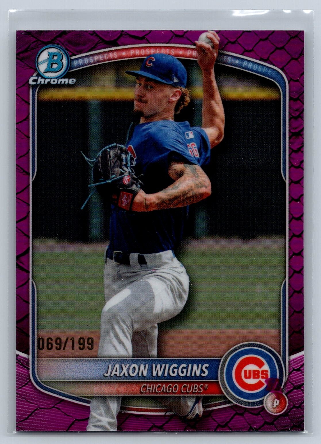2025 Bowman Draft #BDC-173 Jaxon Wiggins Chrome Fuchsia Reptilian Refractor /199