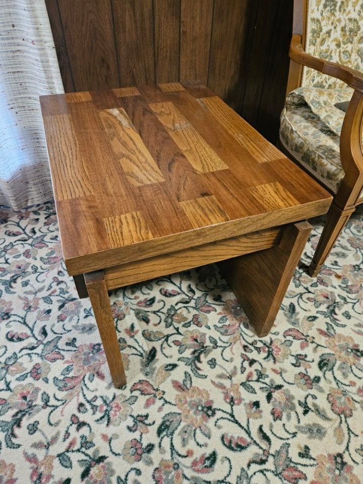 Mid Century Lane Brutalist Super Heavy Solid Oak End Side Table