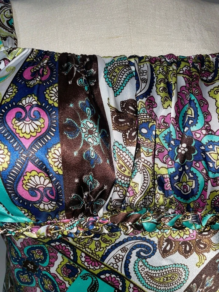 Iz Buyer Women's Vintage Y2K Babydoll Top size S Satin Paisley Stretch Bust - Image 3 of 4