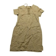 J.CREW Dress Womens 6 Beige Cotton Linen Lace Up Shift Short Sleeve Pockets