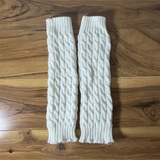 Ivory Cable Knit Mid Calf Women's Acrylic Leg Warmers One Size Cuff Stretch