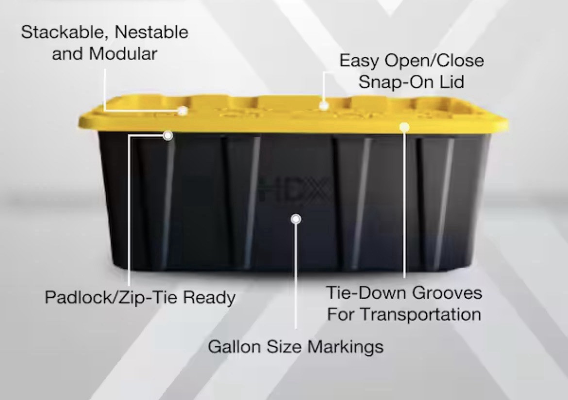 HDX 55 Galon Storage Tote Box - Black / Yellow for sale online | eBay