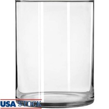 8" Clear Glass Wide Cylinder Floral Vase Elegant Design Decorative Home