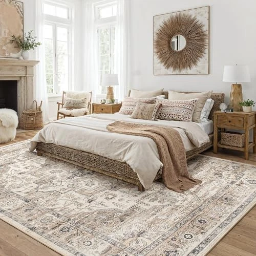 Небольшой моющийся винтажный ковер 9x12 — мягкие традиционные ковры для гостиной большого размера  - Изображение 2 из 4