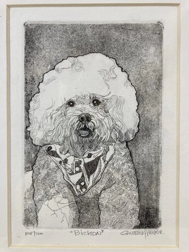 Bichon Dog Pen & Ink Etching Gauthier/Parker Signed Number 105/200 Unframed NEW