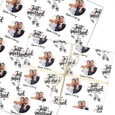 Personalisiertes Geschenkpapier Hochzeitstag Just Married Champagner individuell Geschenkpapier