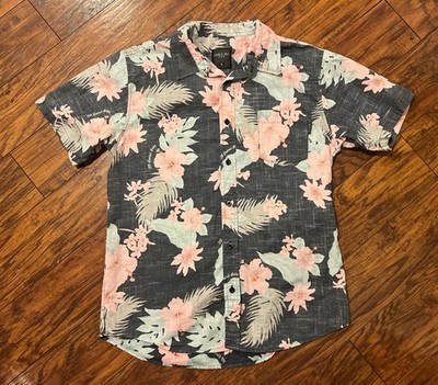 Hawks Bay Shirt Mens Hawaiian Resort Palm Button-Front Camp Cabana- Med
