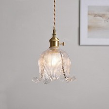 Glass Pendant Light Retro Brass Hanging Lamp for Kitchen Island Dining Room