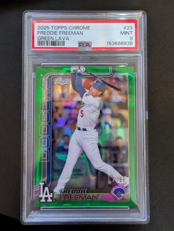 Freddie Freeman 2025 Topps Chrome /99 Green Lava #23 L.A. Dodgers PSA 9 MINT