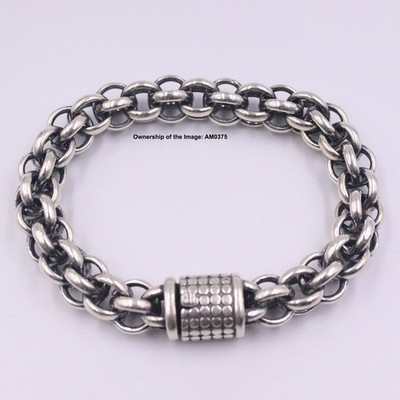 Reines 925 Sterlingsilber Herren Armband 12 mm breiter Kreis Gliederkette 8,66 Zoll