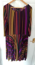 Nina Leonard 3XL Midi Dress Purple Mustard Deep Green Black Stripe Stretchy