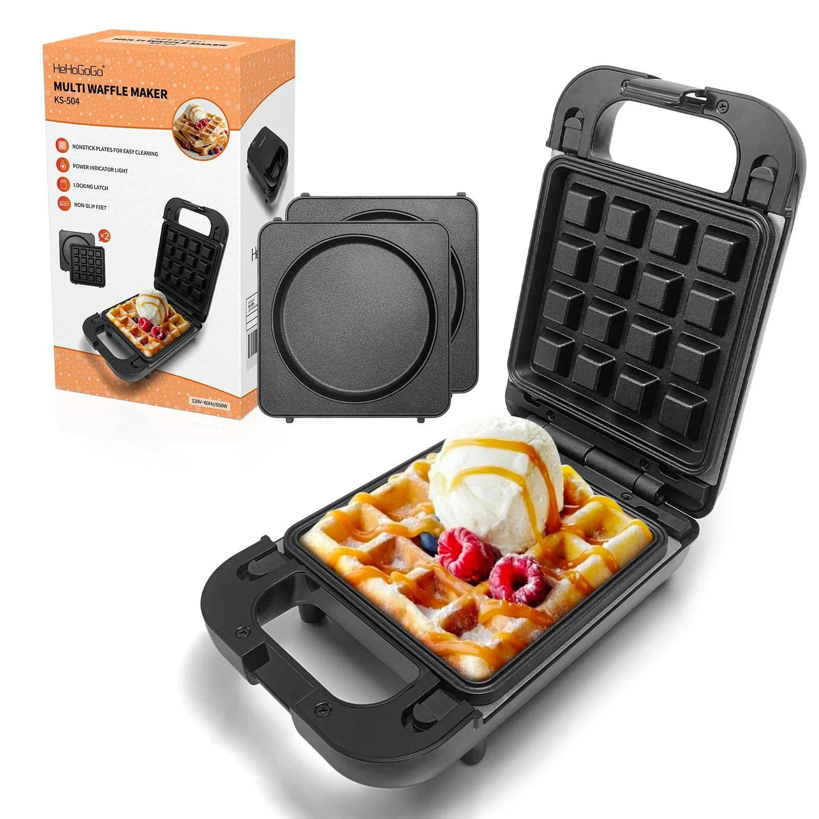2-in-1 Waffle Maker Pancake Maker with Removable Plates