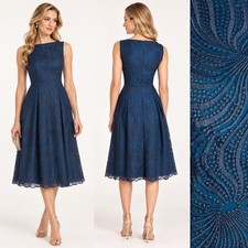 JS Collections Sleeveless Navy Lace Floral Dress Embroidered Scalloped Boat Neck