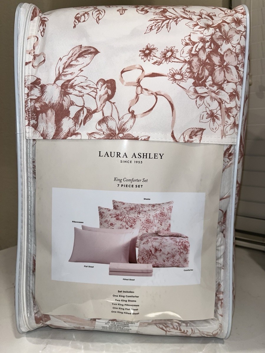 ローラアシュレイ 7 PIECES LAURA ASHLEY PINK BOW DELPHINE KING COMFORTER AND SHEETS
