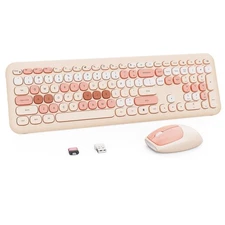 Wireless Keyboard and Mouse Combo Retro Typewriter Keyboard with Round Keycap...
