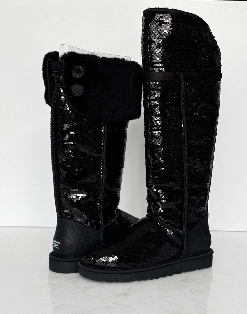 UGG AUSTRALIA Over the Knee Bailey Sparkles Black Sequin Boots