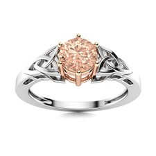 5MM Round Shape Morganite Solitaire Celtic Shank Women Ring 925 Sterling Silver
